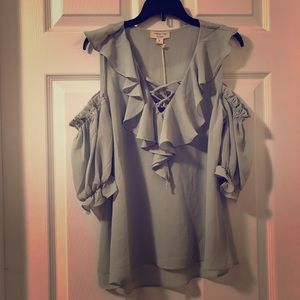 Sage Green Ruffle Open-Shoulder Top